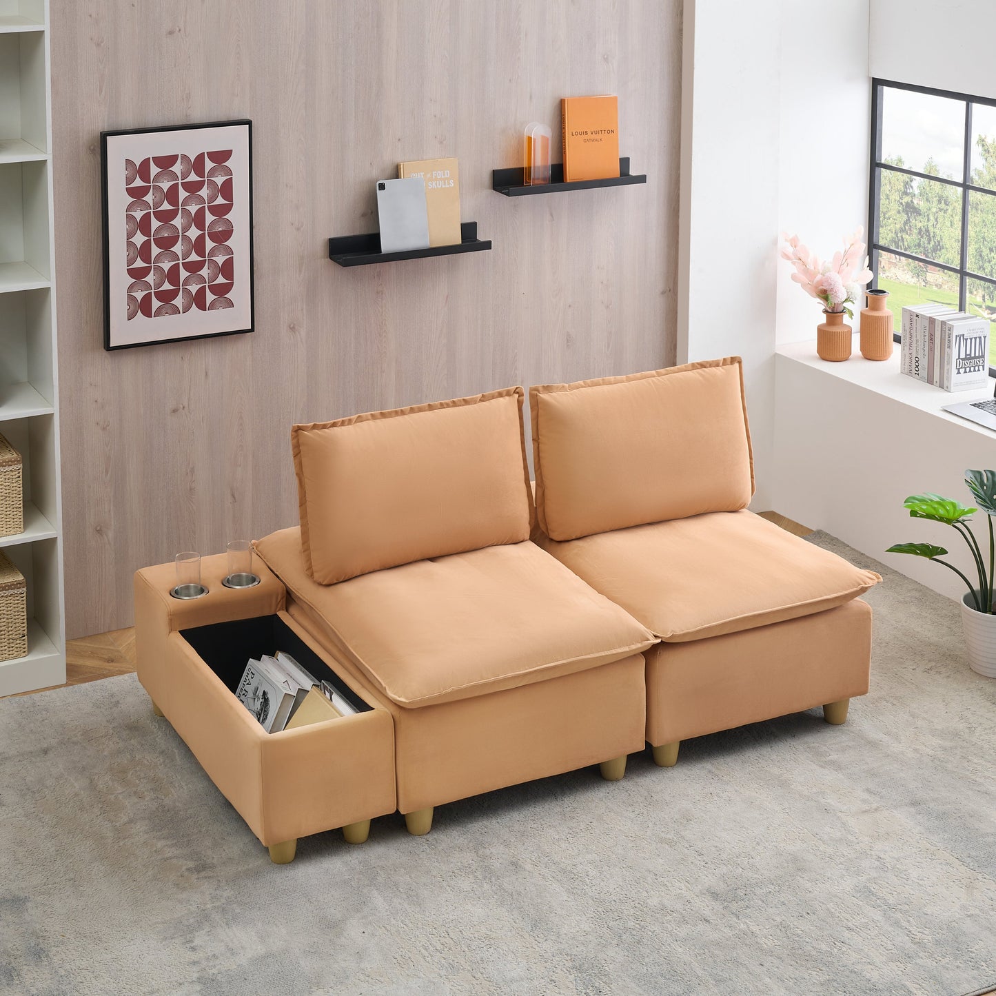 74-inch fashionable and minimalist double-seater pumpkin-colored