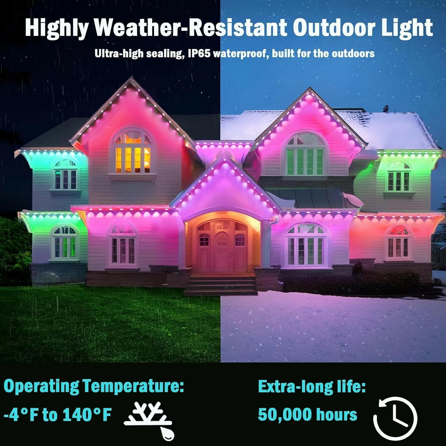 45M RGB Eaves LED Lights Permanent Outdoor Lights String APP Bluetooth Light Strip Scene Modes Full House Party Wedding Light.