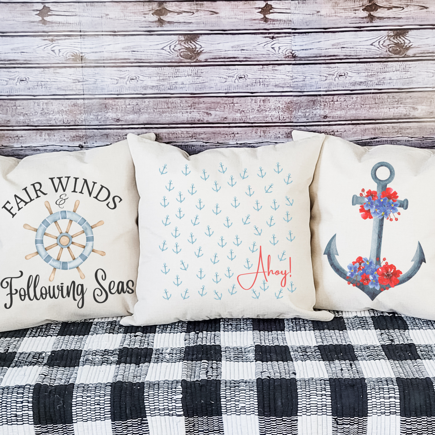 Floral Anchor Pillow Cover