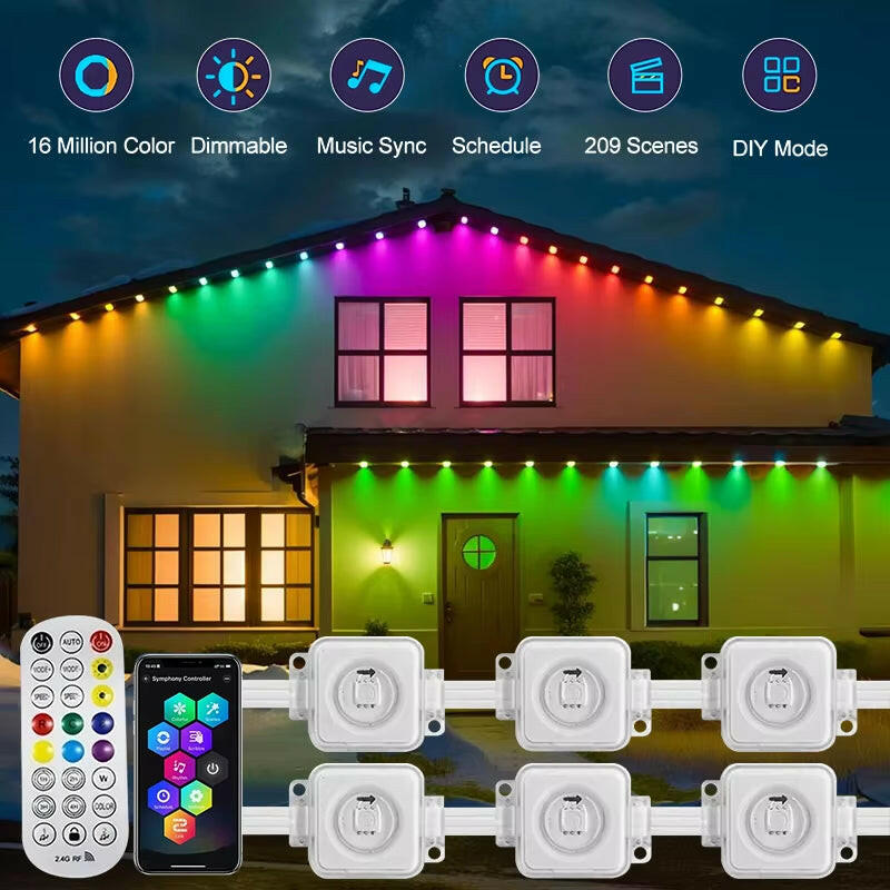 45M RGB Eaves LED Lights Permanent Outdoor Lights String APP Bluetooth Light Strip Scene Modes Full House Party Wedding Light.