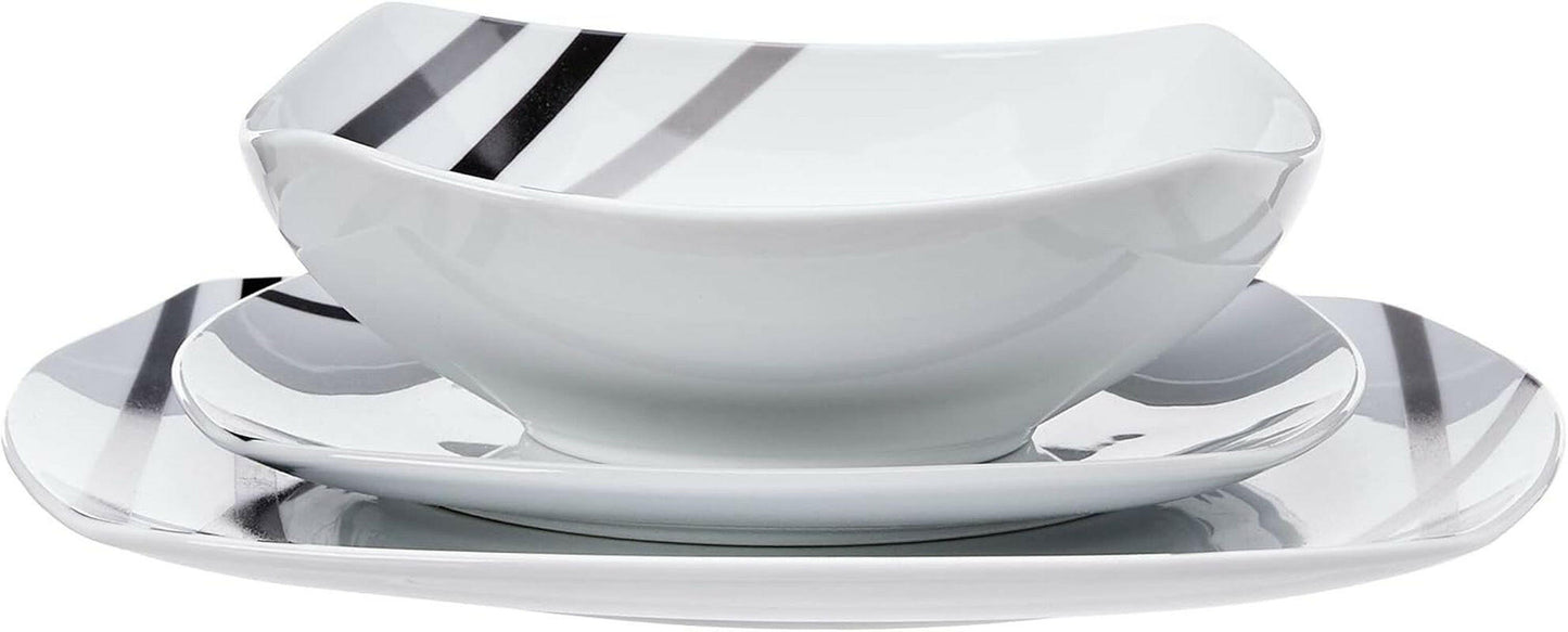 - 18 Piece Kitchen Dinnerware Set - Square Plates, Bowls, Service for 6 - Modern Beams.