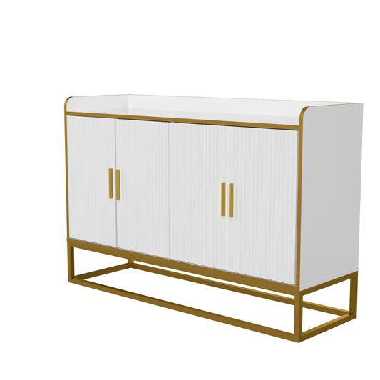 Modern Kitchen Buffet Storage Cabinet Cupboard White Gloss with Metal