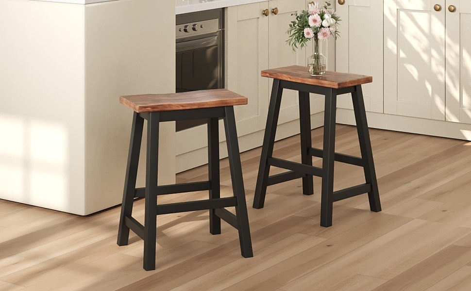 Farmhouse Rustic 2-piece Counter Height Wood Kitchen Dining Stools for