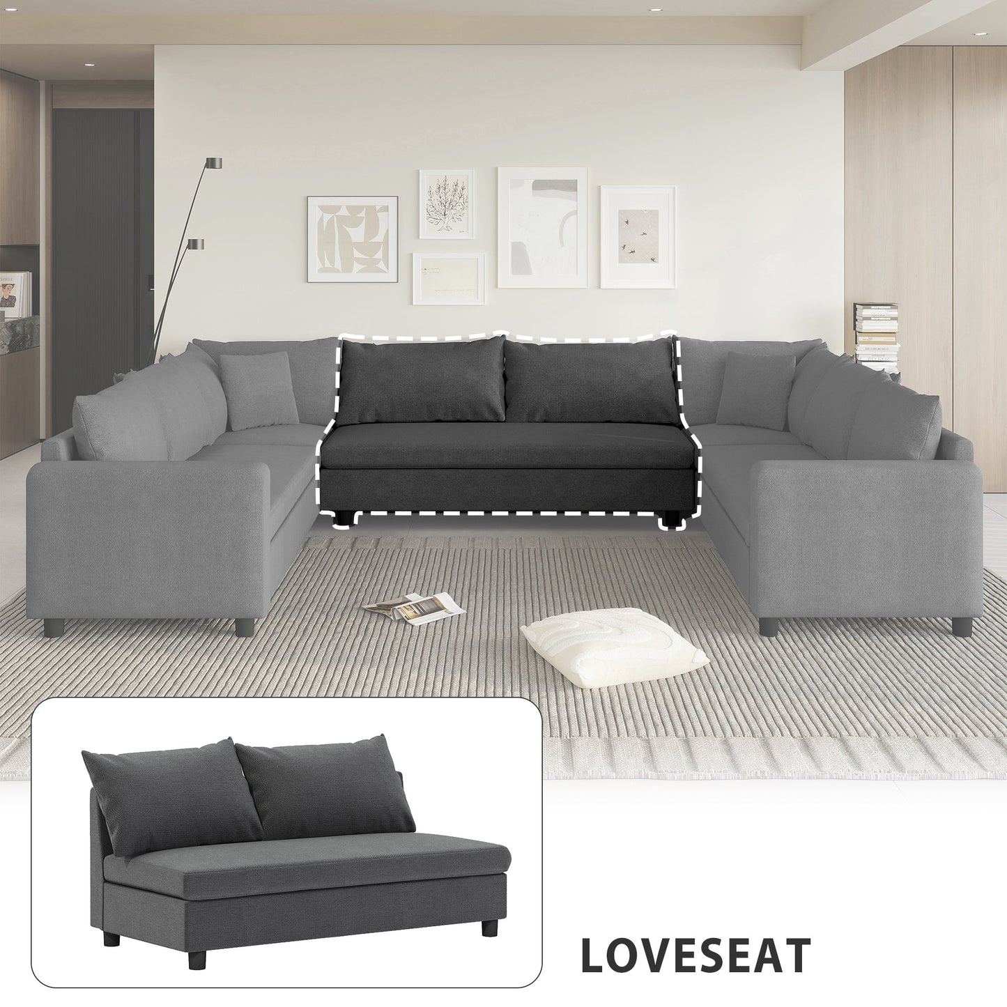 Loveseat Module for Modular Sectional Sofa,Chenille,Minimalist Style,2