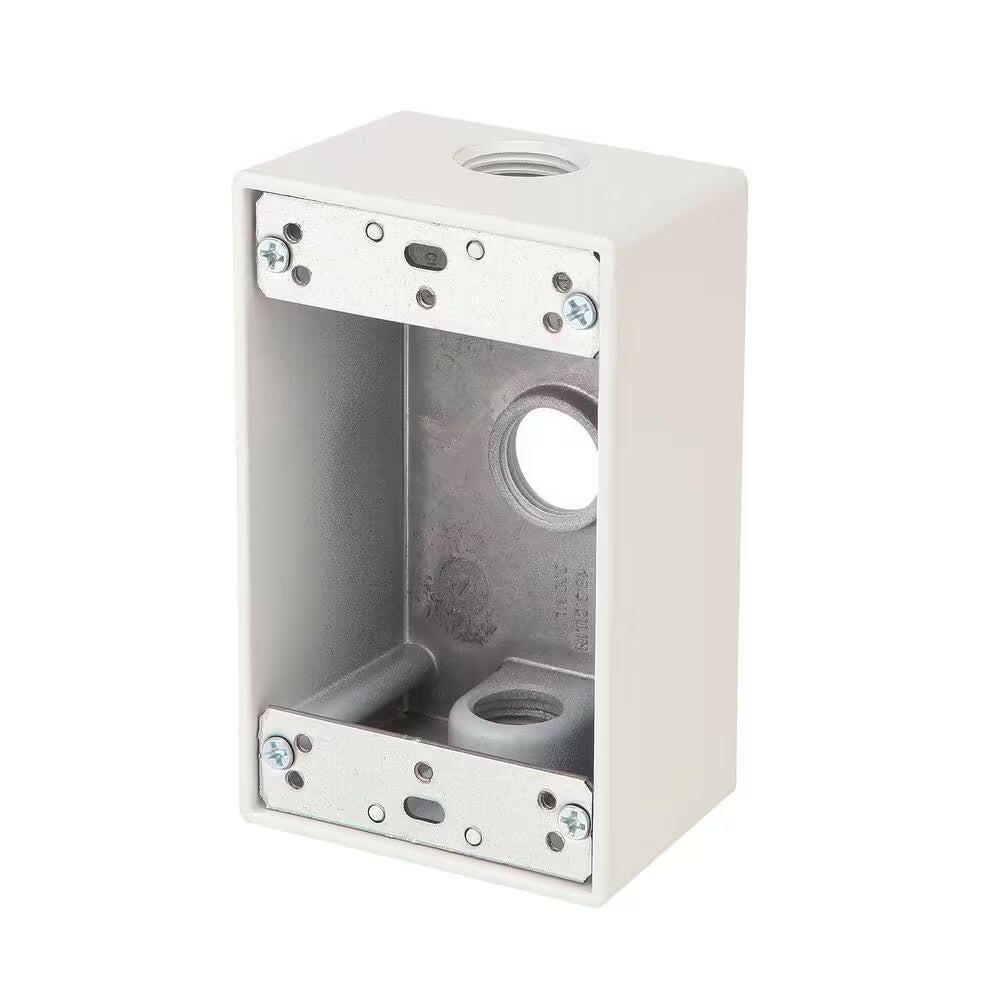 1-Gang Metallic Weatherproof Box with (3) 1/2 In. Holes, White.