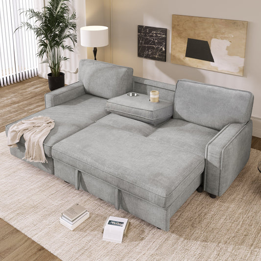 Upholstery Sleeper Sectional Sofa with Storage Space, USB port, 2 cup