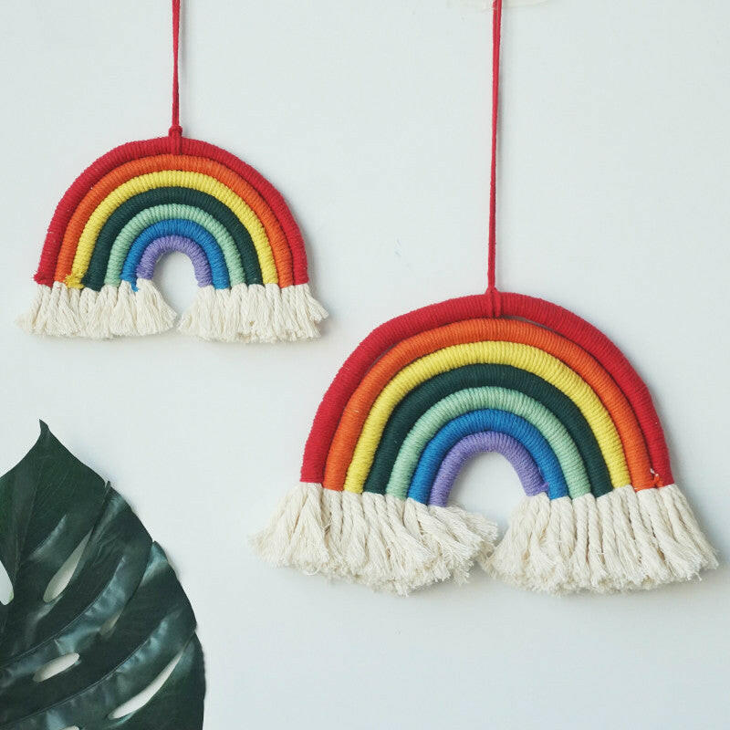 Nursery Macrame Wall Hanging Rainbow Pendant.