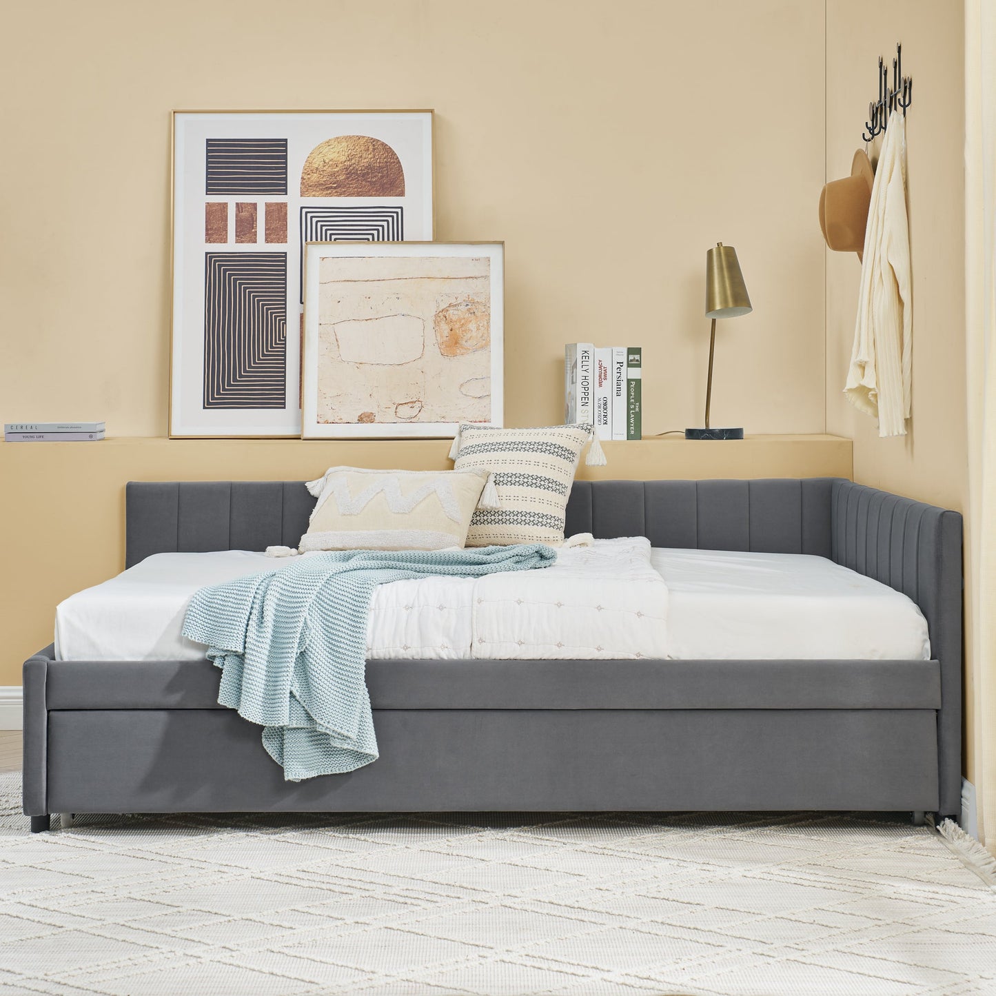 Full Size Daybed with Trundle Upholstered Tufted Sofa Bed, Sofa Bed