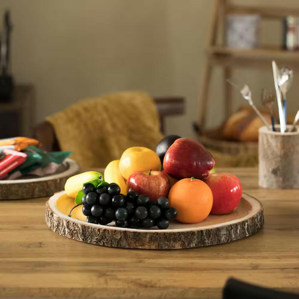 Natural Wooden Bark round Slice 16 In. Tray, Rustic Table Charger Centerpiece.