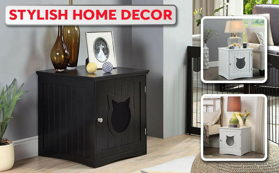 Cat House Side Table, Nightstand Pet House, Litter Box Enclosure.