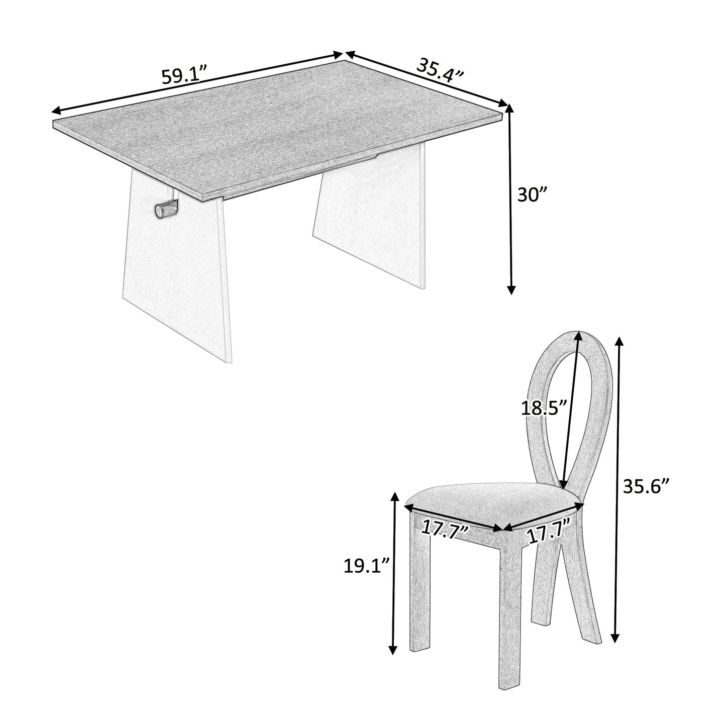 Modern 7-Piece Dining Table Set with Trestle Dining Table and 6