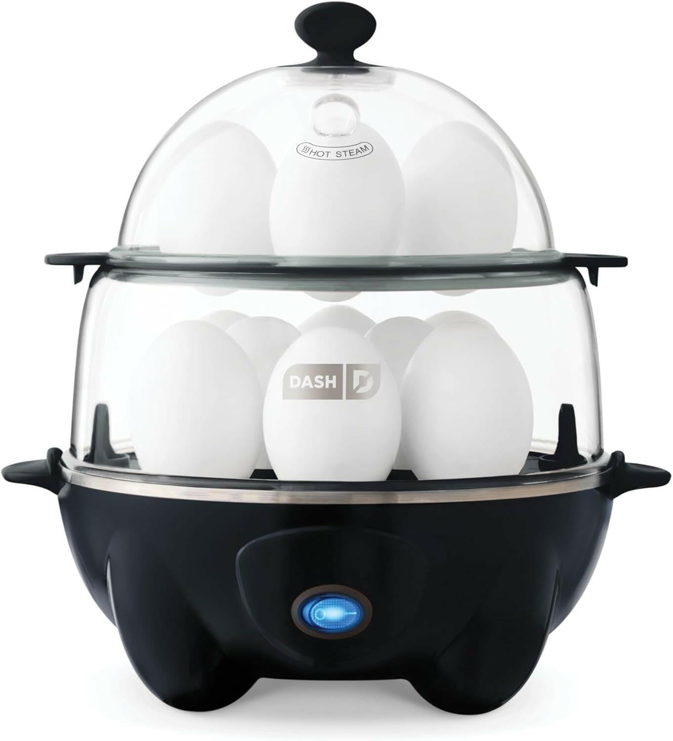 Deluxe Rapid Egg Cooker for Hard Boiled, Poached, Scrambled Eggs, Omelets, Steamed Vegetables, Dumplings & More, 12 Capacity, with Auto Shut off Feature - Black.