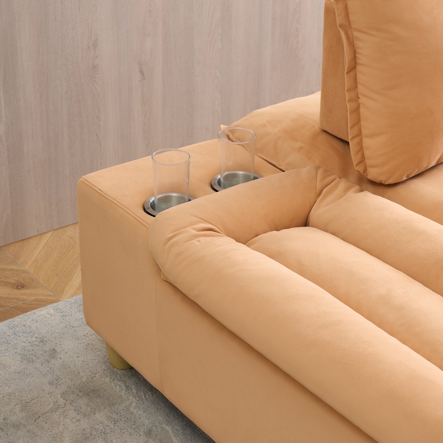 44.29-inch pumpkin-colored flannel single sofa with a movable storage