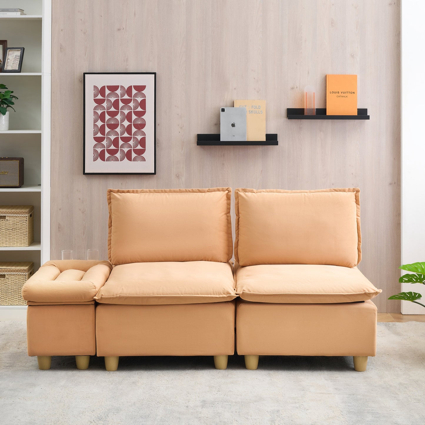 74-inch fashionable and minimalist double-seater pumpkin-colored