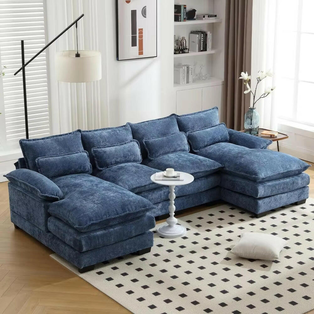 110" Sectional Sofa Couch for Living Room, Modern Chenille U Shaped Couch, Modular Sofa Sleeper with Double Chaise & Memory Foam.