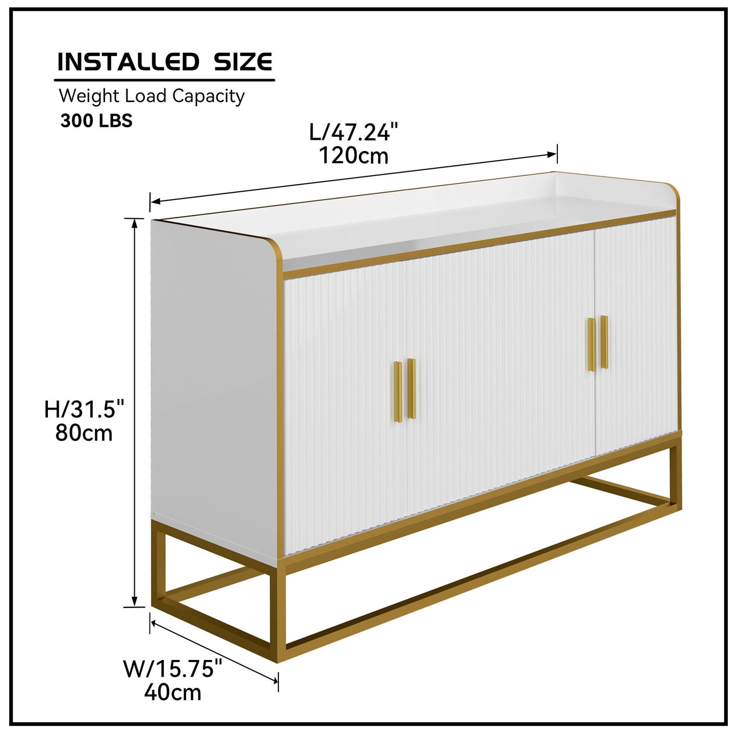 Modern Kitchen Buffet Storage Cabinet Cupboard White Gloss with Metal