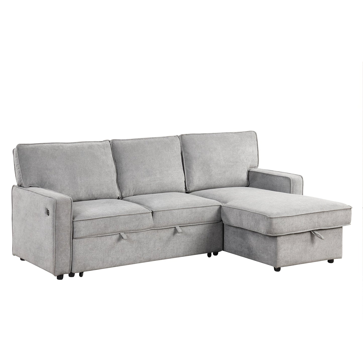 Upholstery Sleeper Sectional Sofa with Storage Space, USB port, 2 cup