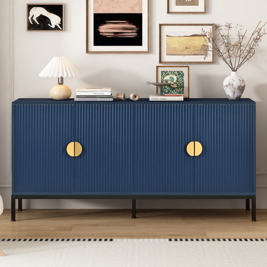 Exquisite Vertical-Striped Four-Door Sideboard with Sturdy Metal Legs