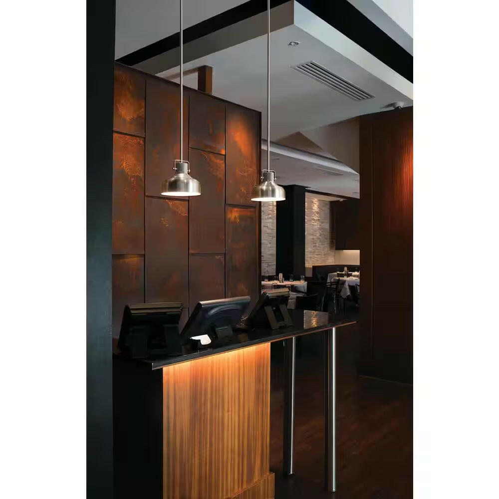 6 In. 1-Light Integrated LED Brushed Nickel Transitional Shaded Kitchen Mini Pendant Hanging Light with Metal Shade.