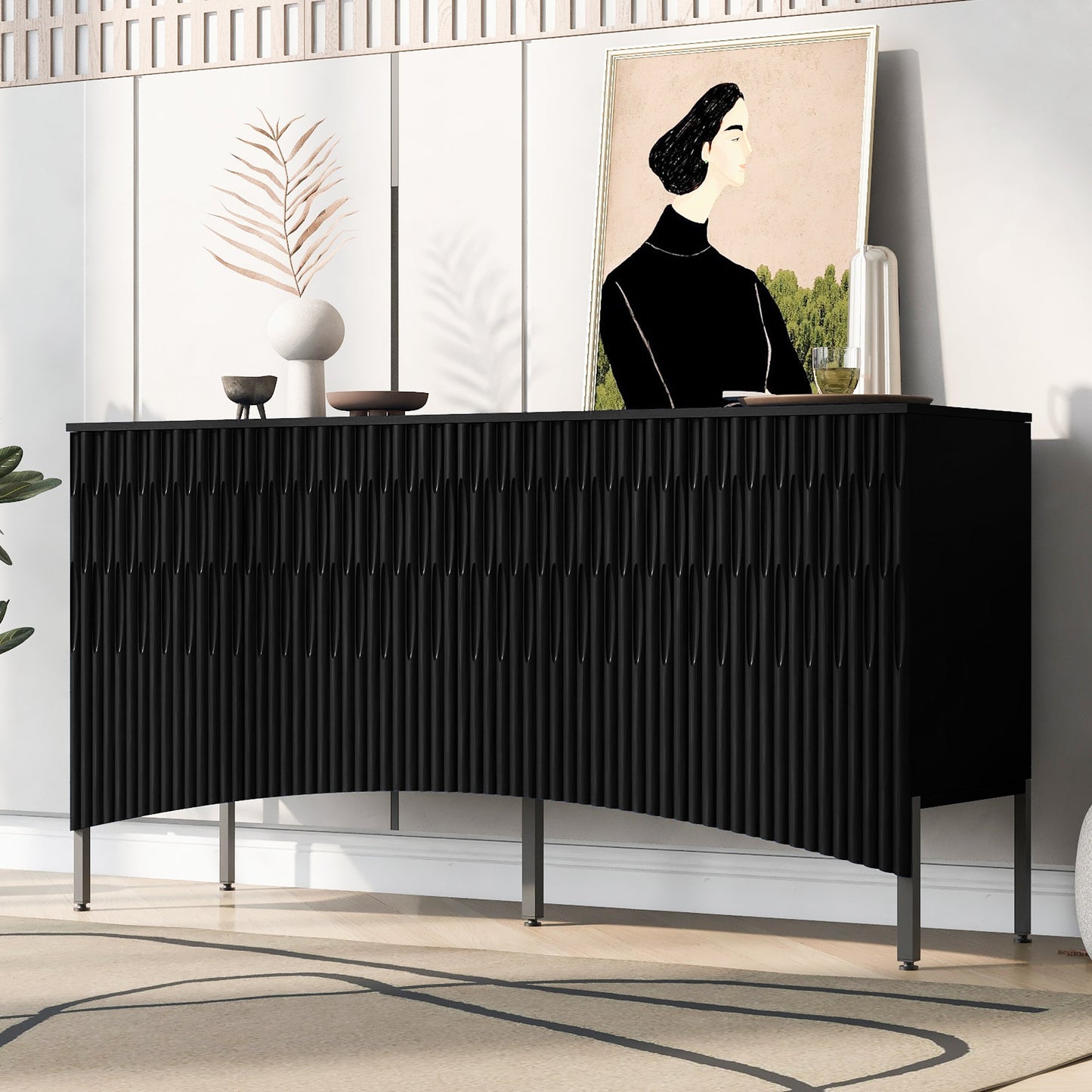 Elegant Sideboard Featuring Curved Bottom Doors with Arched Groove