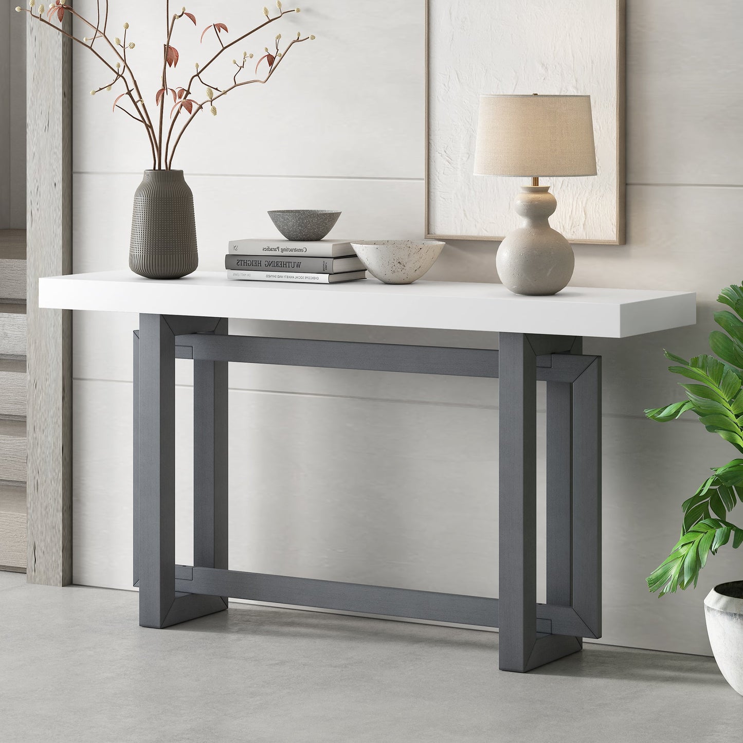 Contemporary Console Table with Wood Top, Extra Long Entryway Table