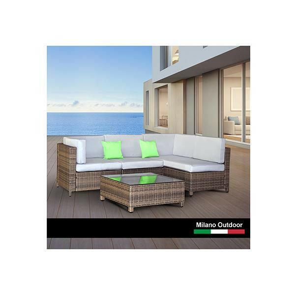 5 Pcs Outdoor Sofa Set Rattan Oatmeal Black Patio Lounge.