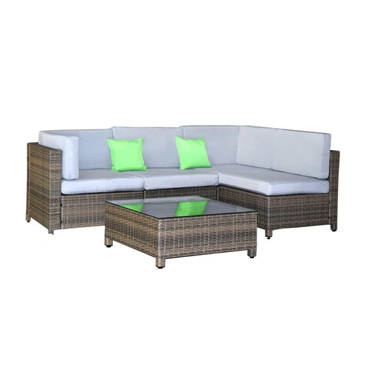 5 Pcs Outdoor Sofa Set Rattan Oatmeal Black Patio Lounge.