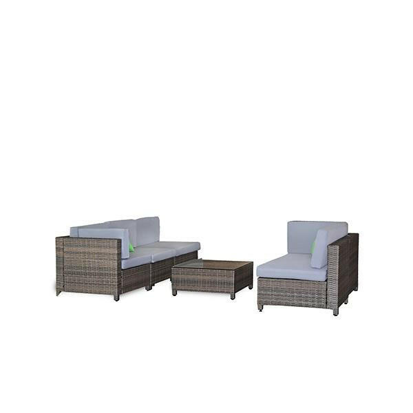 5 Pcs Outdoor Sofa Set Rattan Oatmeal Black Patio Lounge.