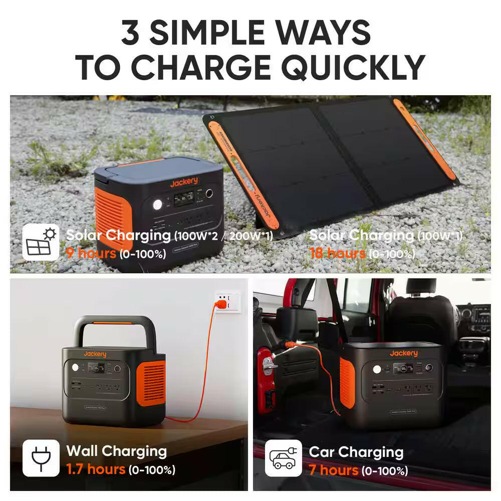 2000W Output/4000W Peak Solar Generator 1000 plus Expandable Push Button Start Battery Lifepo4 W/Two 100W Solar Panels.