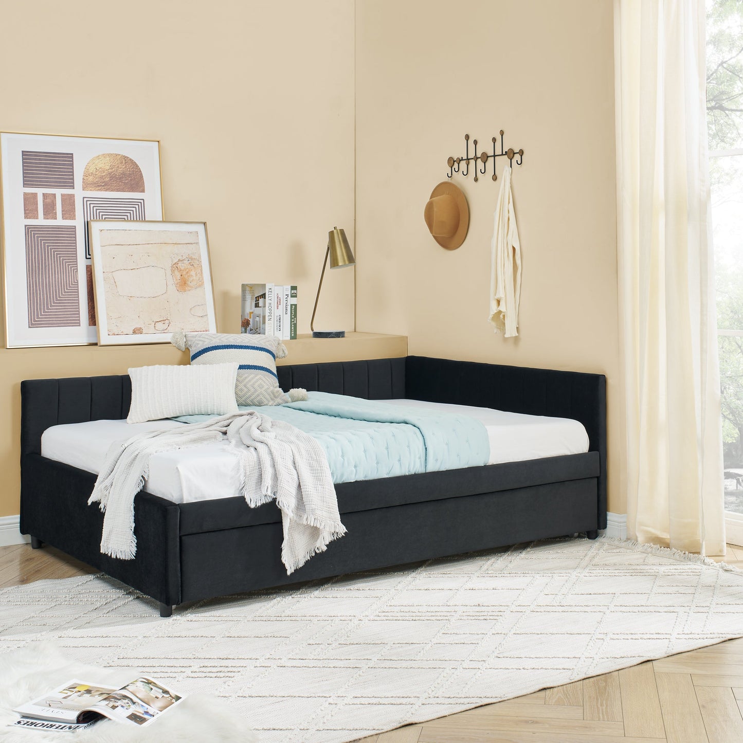 Full Size Daybed with Trundle Upholstered Tufted Sofa Bed, Sofa Bed