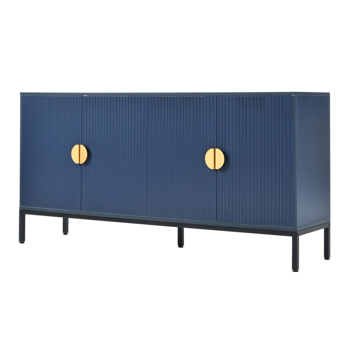 Exquisite Vertical-Striped Four-Door Sideboard with Sturdy Metal Legs