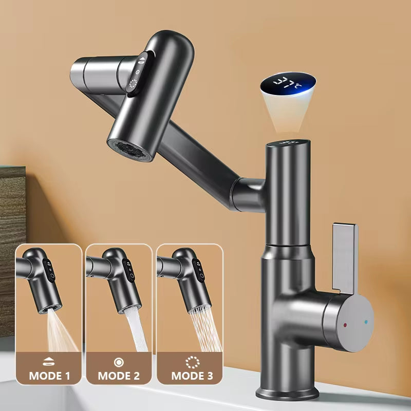 Digital Display LED Basin Faucet 360 Rotation Multi-Function Stream Sprayer Hot Cold Water Sink Mixer Wash Tap for Bathroom.