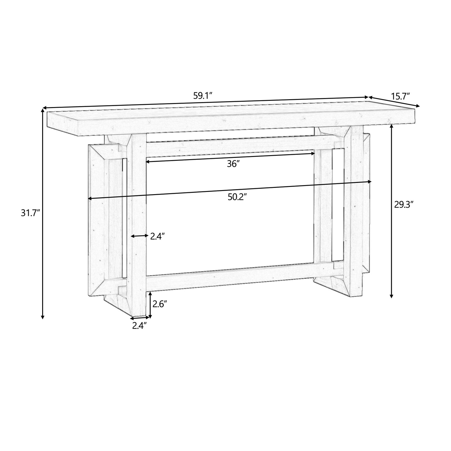 Contemporary Console Table with Wood Top, Extra Long Entryway Table