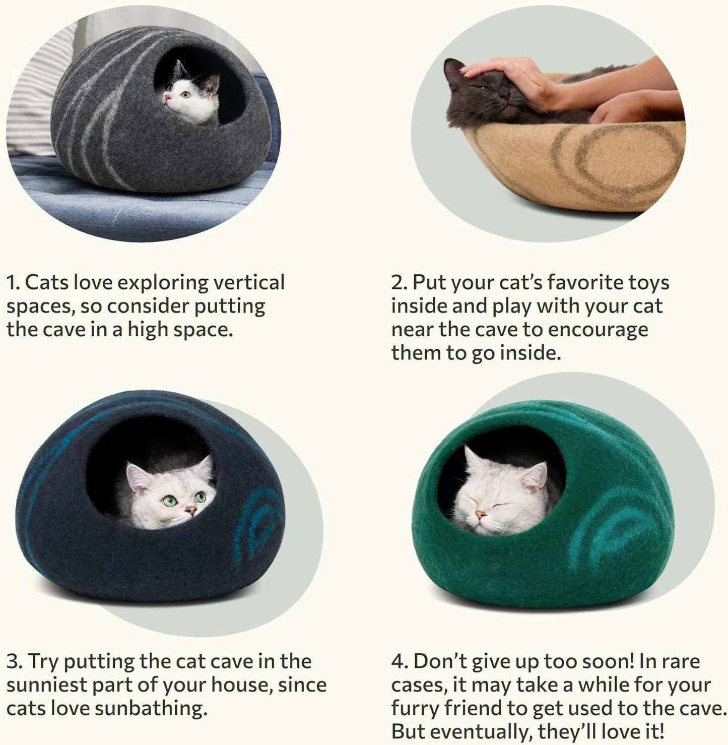 Cat Cave – Premium Felt Cat Bed for Indoor Cats, Handmade 100% Merino Wool (Light Shades) (Medium, Aquamarine).