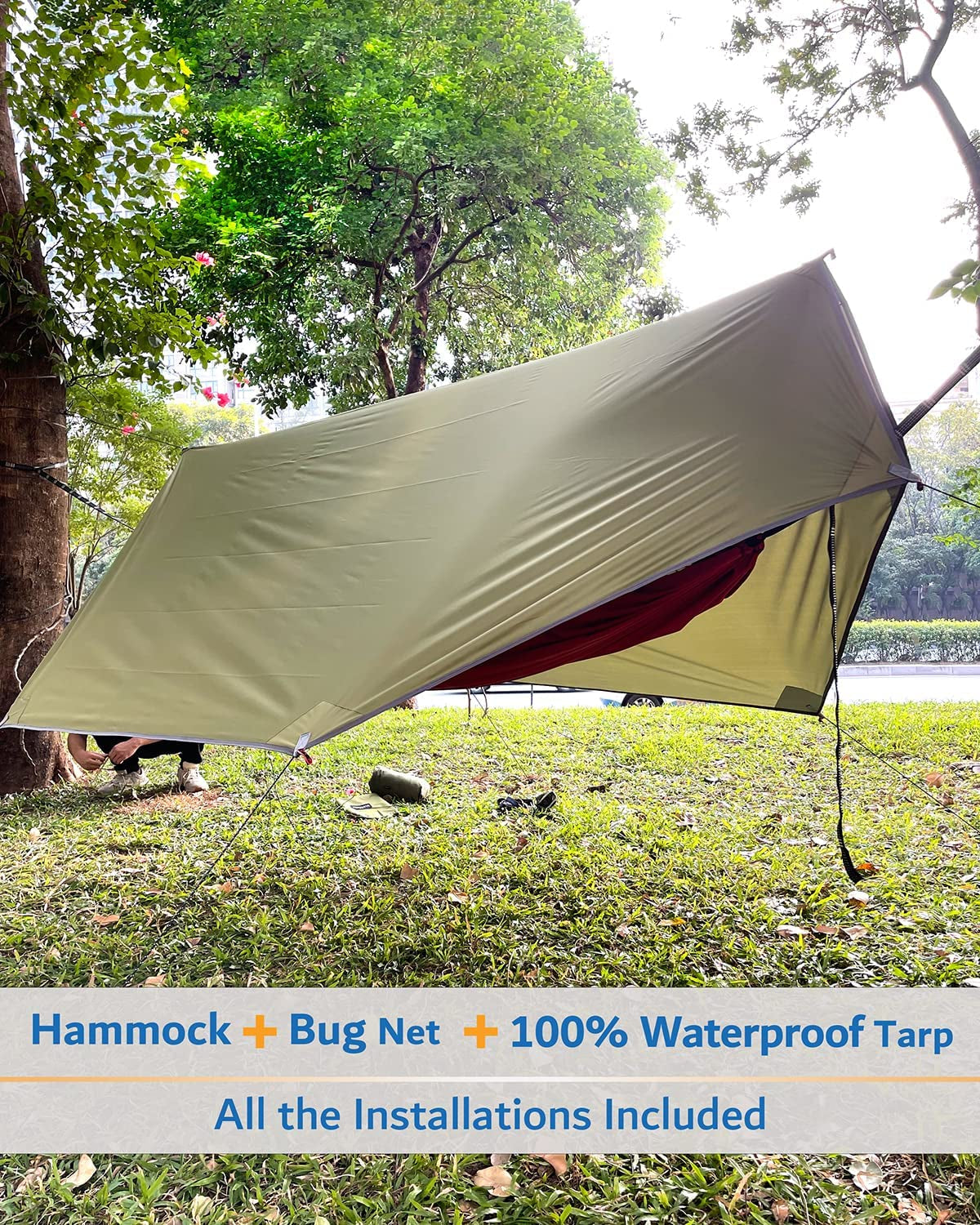 Camping Hammock, Portable Double Hammock with Net, 2 Person Hammock Tent with 2 * 10Ft Straps, Best for Outdoor Hiking Survival Travel.