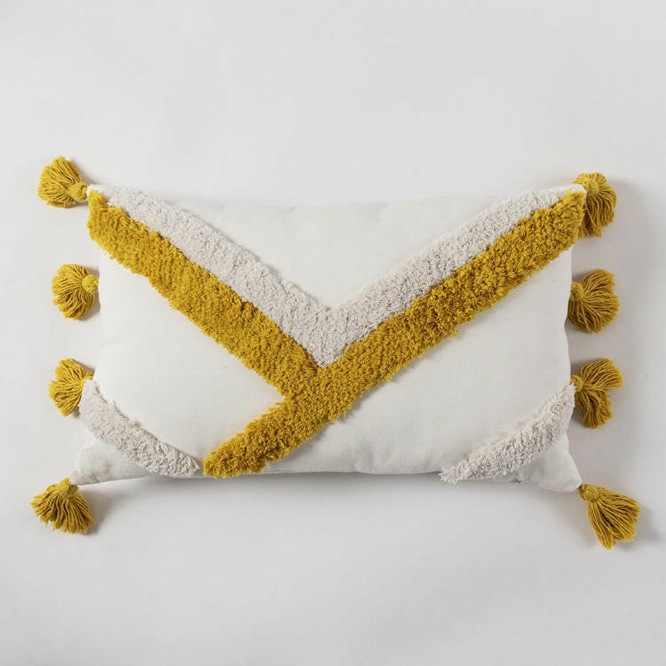 Morocco Tassel Square Throw Pillow Case.