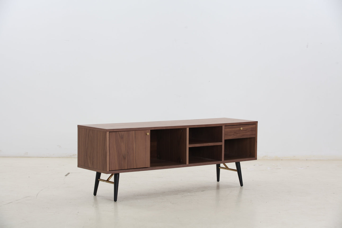 Mid-Century Modern Low Profile Media Console TV Stand, Walnut