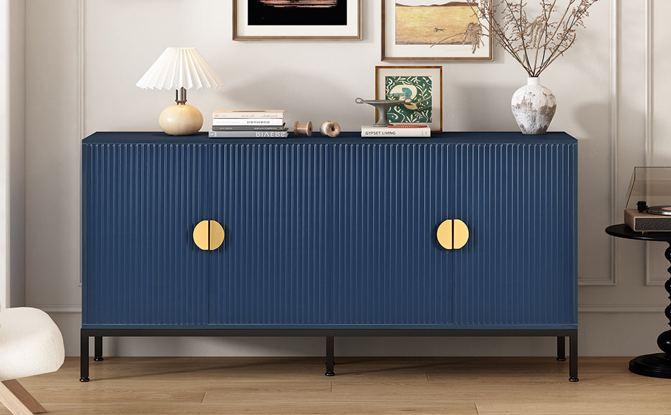 Exquisite Vertical-Striped Four-Door Sideboard with Sturdy Metal Legs