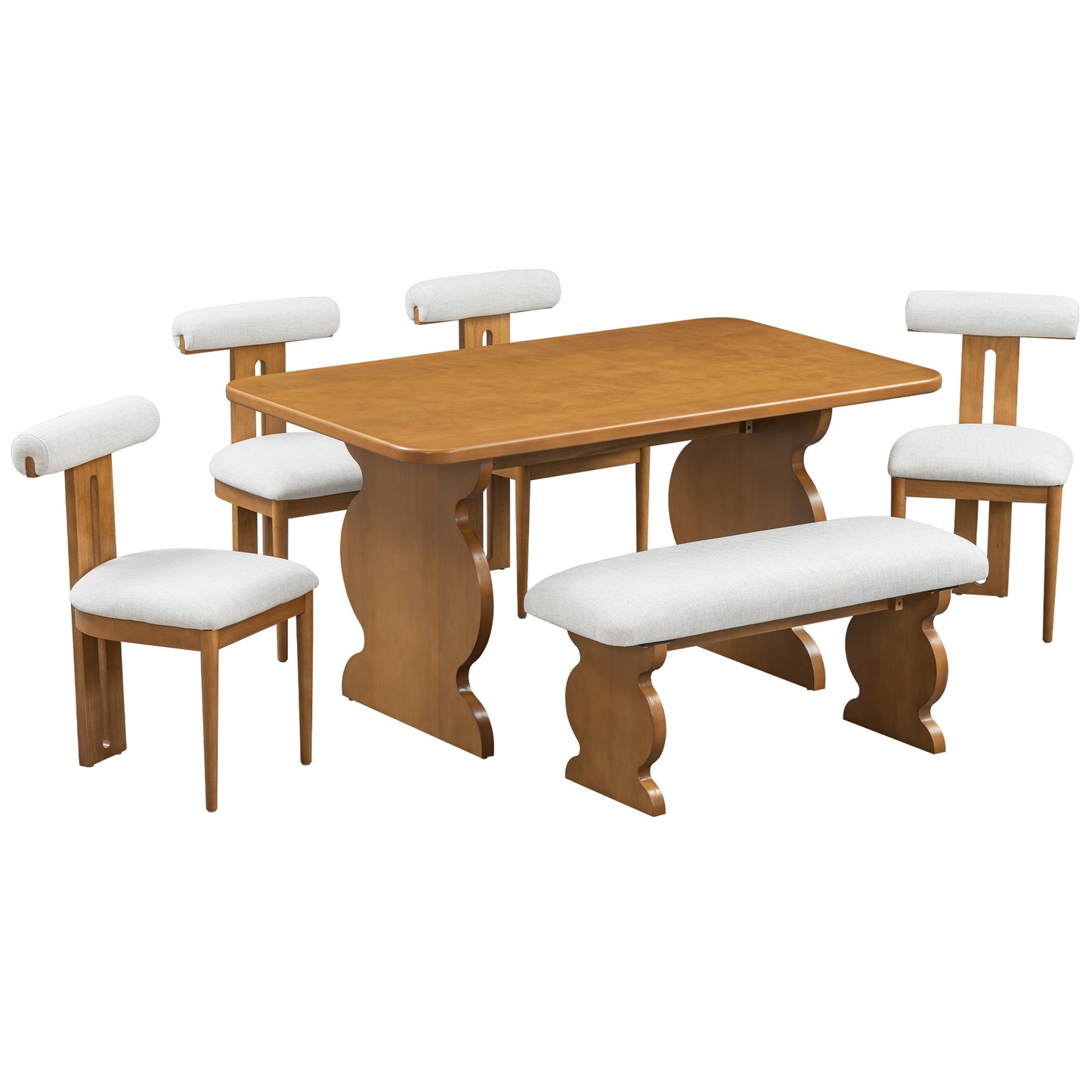 6-Piece Dining Set, Mid-Century Modern Table Set for 6 Persons with 4