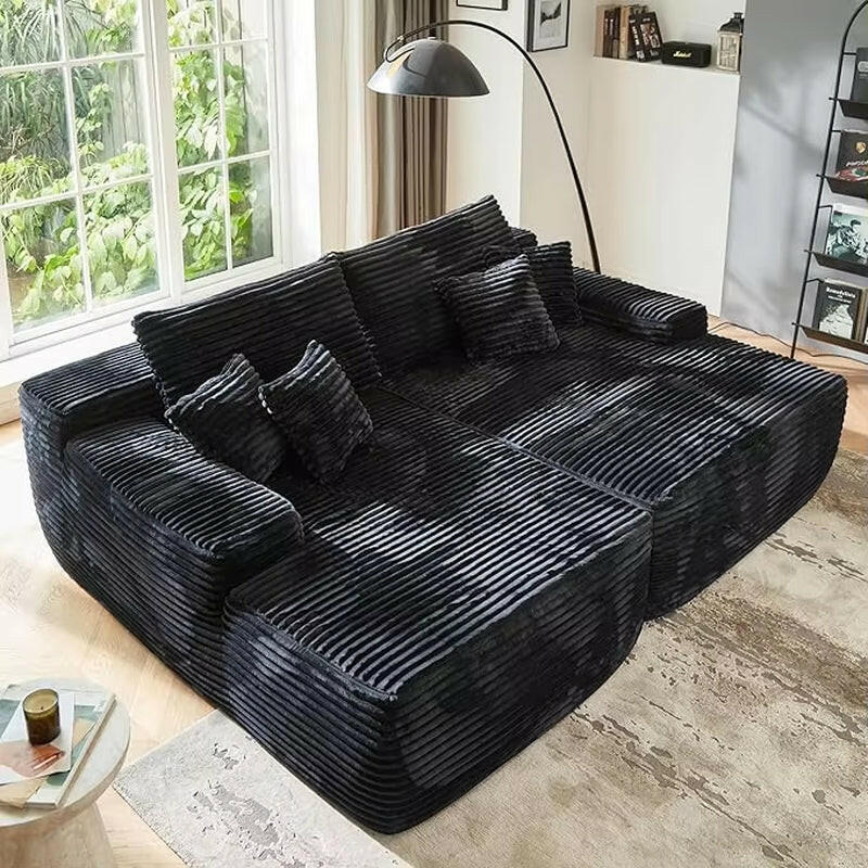 80" Cloud Sectional Couch Sofa Bed,Luxury Deep Seat Plush Corduroy Lounge Oversized Chaise Lounge Sofa Indoor.