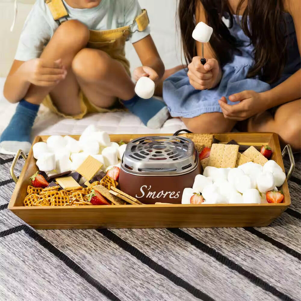 SMM200 Stainless Steel Electric S'Mores Maker with 4-Compartment Tray and 2 Roasting Forks.