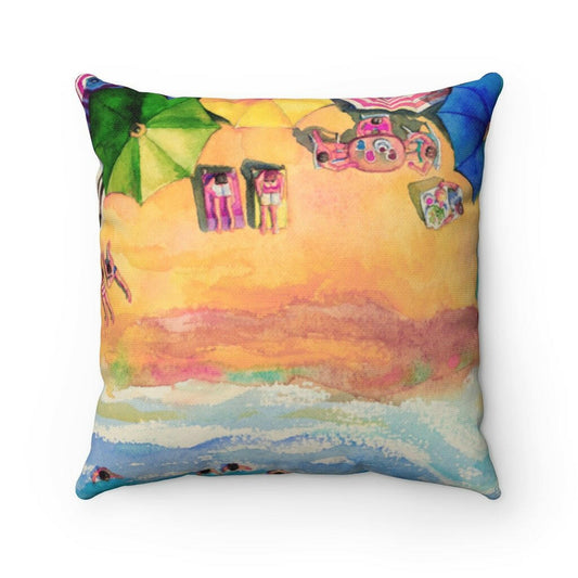 Colorful Day at the Beach Square Pillow.