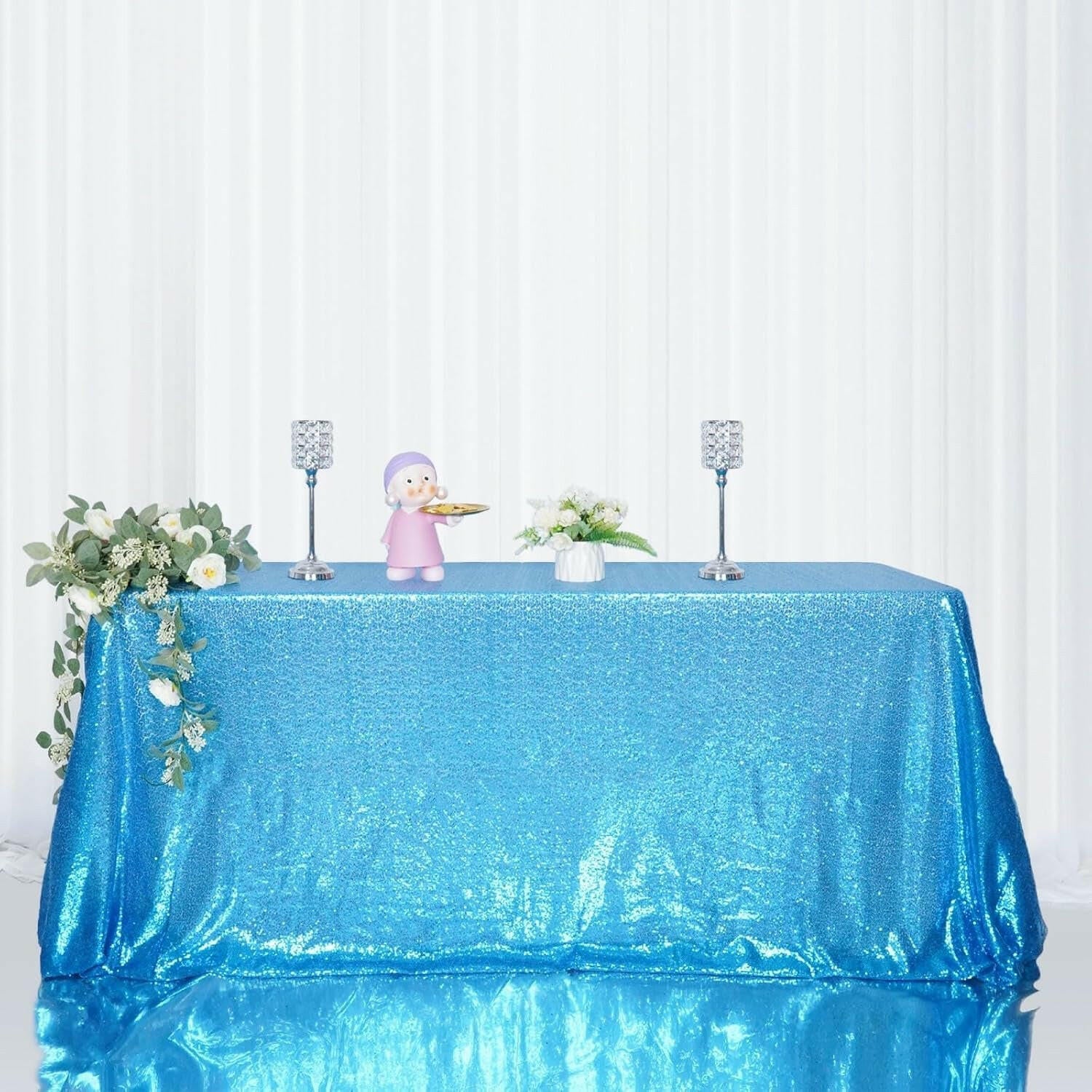 60×102'' Rectangle Turquoise Sequin Tablecloth for Party Cake Dessert Table Exhibition Events, Turquoise.