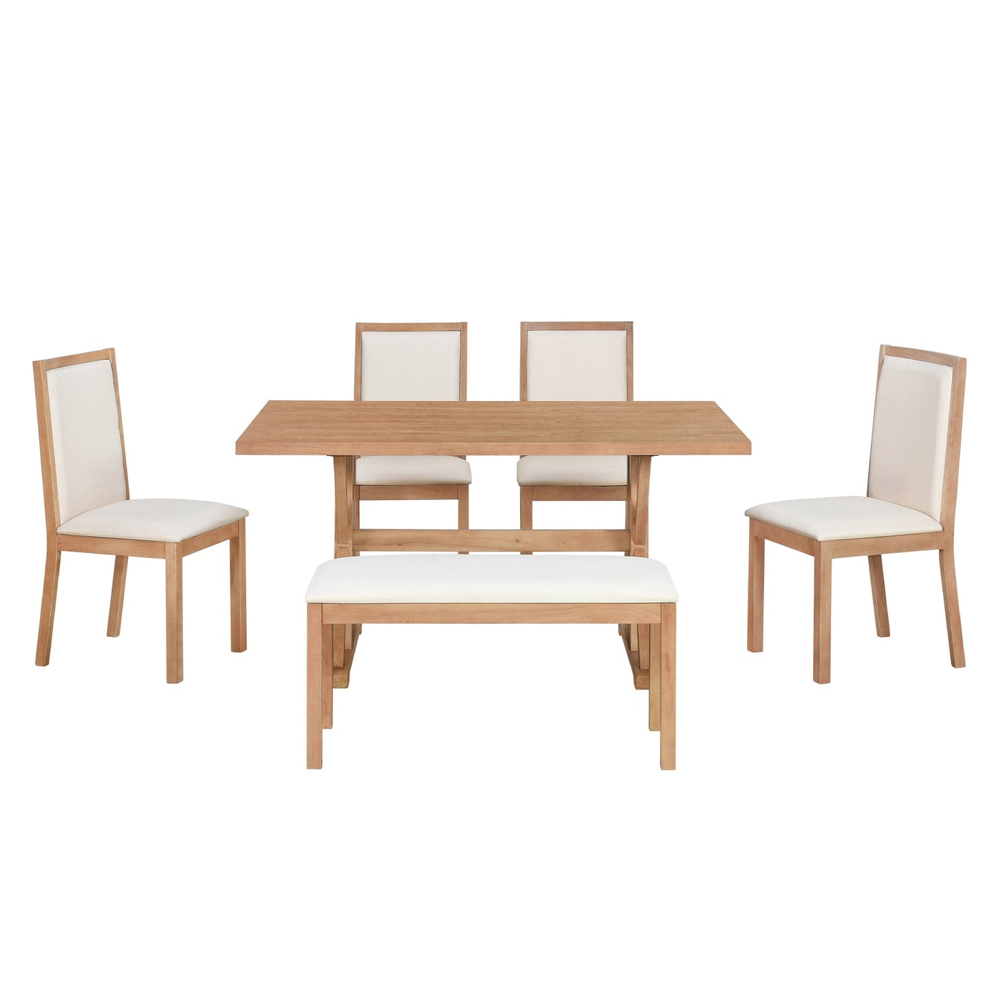 Farmhouse Classical 6-Piece Dining Table Set with Trestle Legs,Kitchen