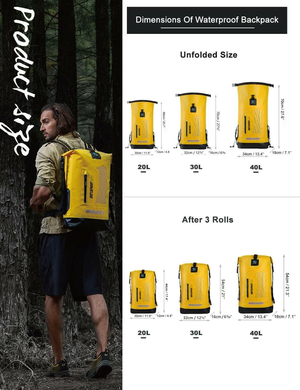 Waterproof Backpack Dry Bag 20L/30L/40L, Floating Dry Backpack Waterproof for Men, Dry Sack Waterproof Bag for Kayak.