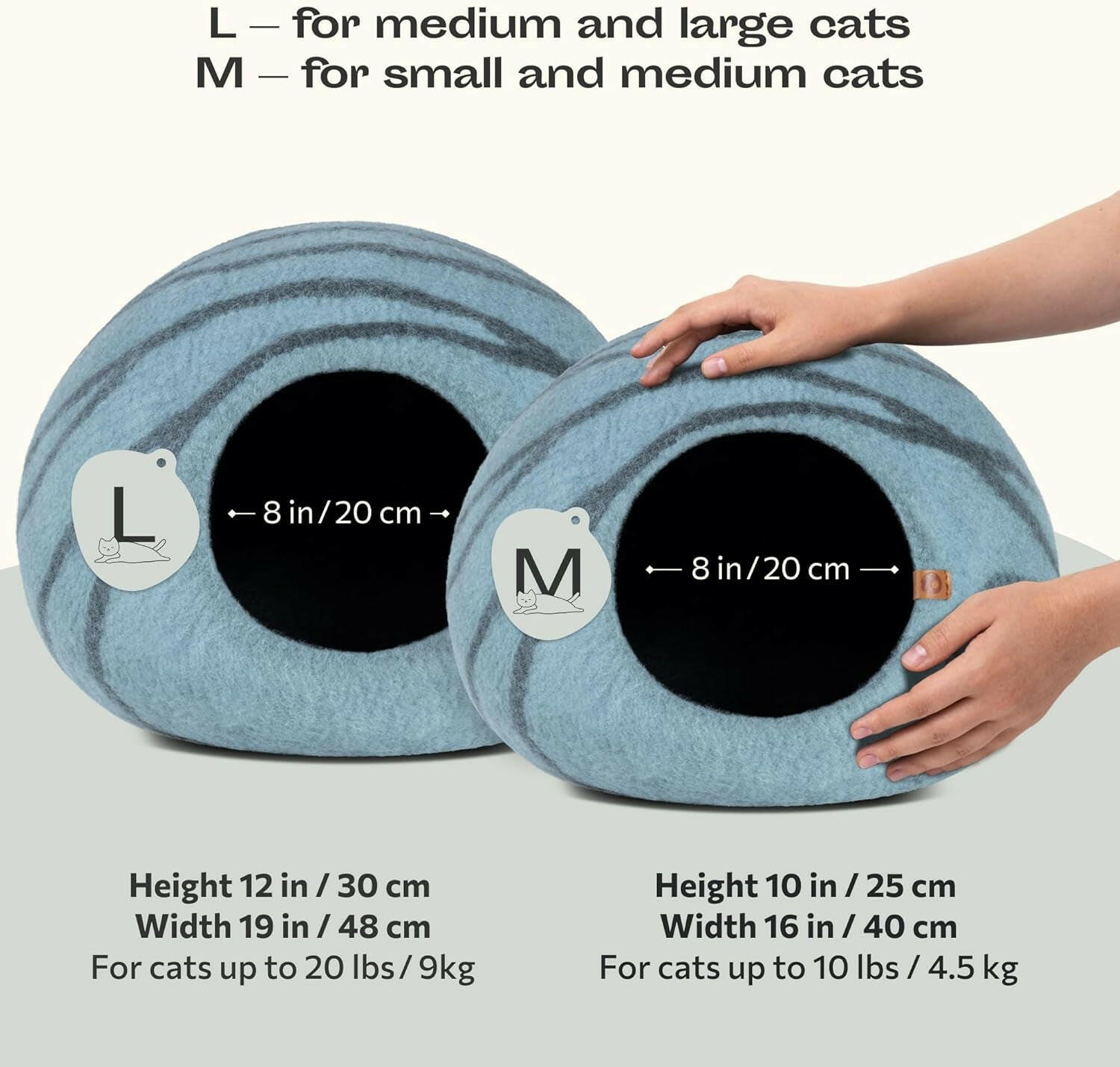 Cat Cave – Premium Felt Cat Bed for Indoor Cats, Handmade 100% Merino Wool (Light Shades) (Medium, Aquamarine).