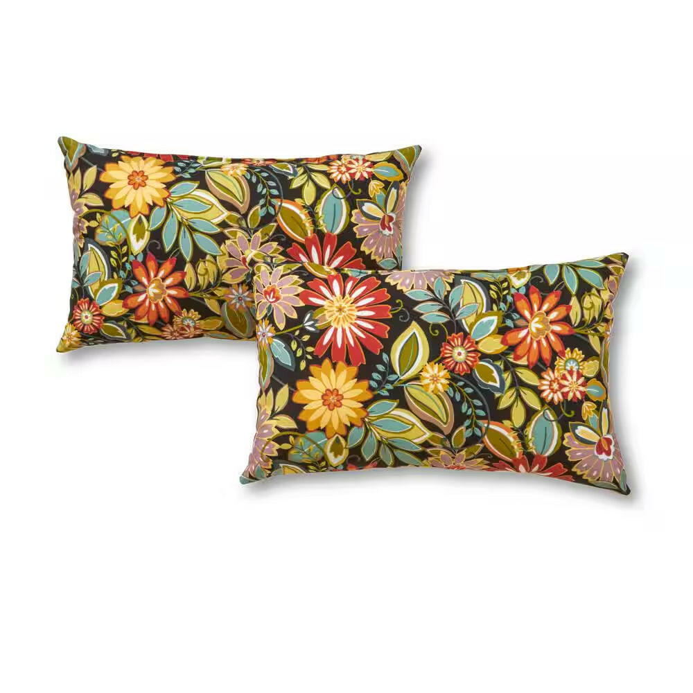 Jungle Floral Lumbar Outdoor Throw Pillow (2-Pack).