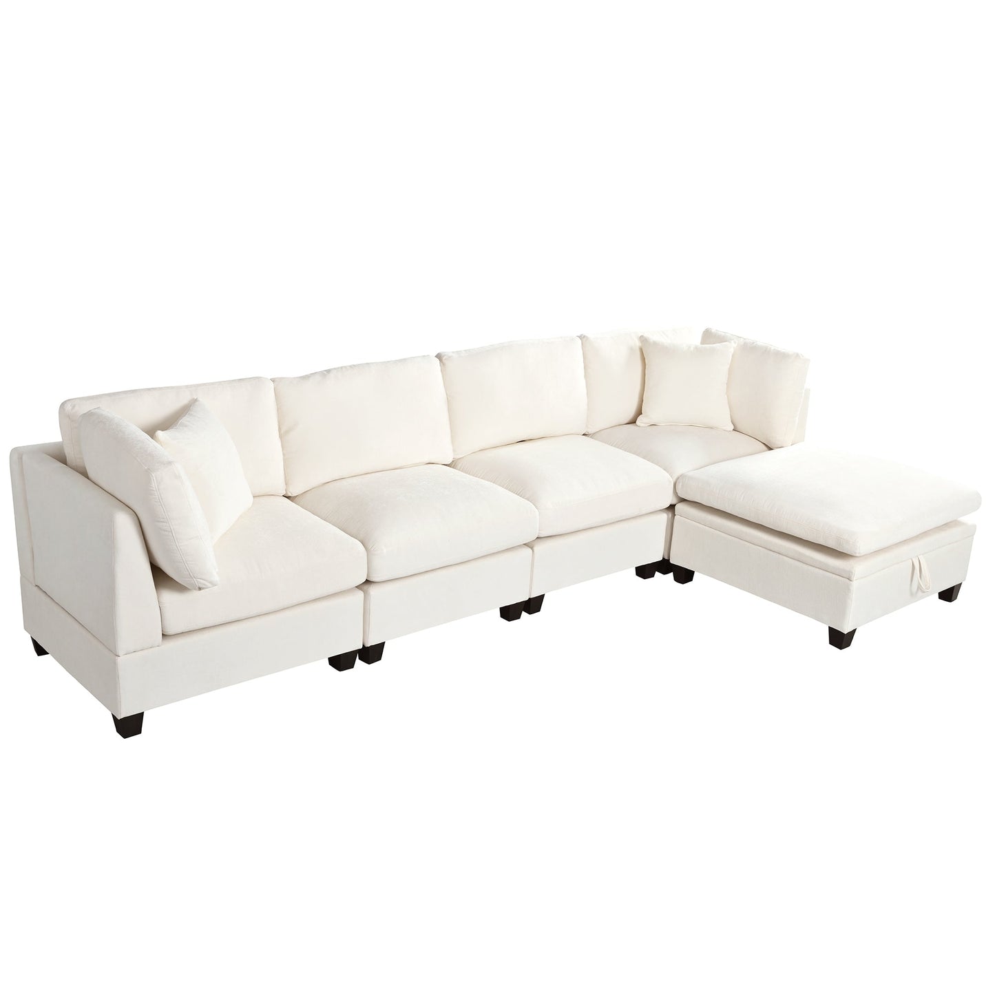 Upholstered Modular Sofa with Removable Storage Ottoman, 2 hidden cup