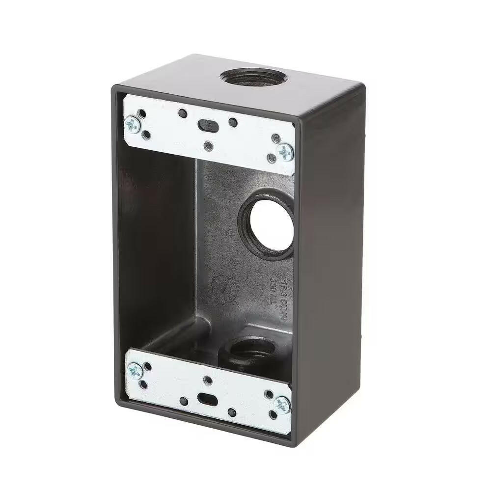 1-Gang Metallic Weatherproof Box with (3) 1/2 In. Holes, Bronze.