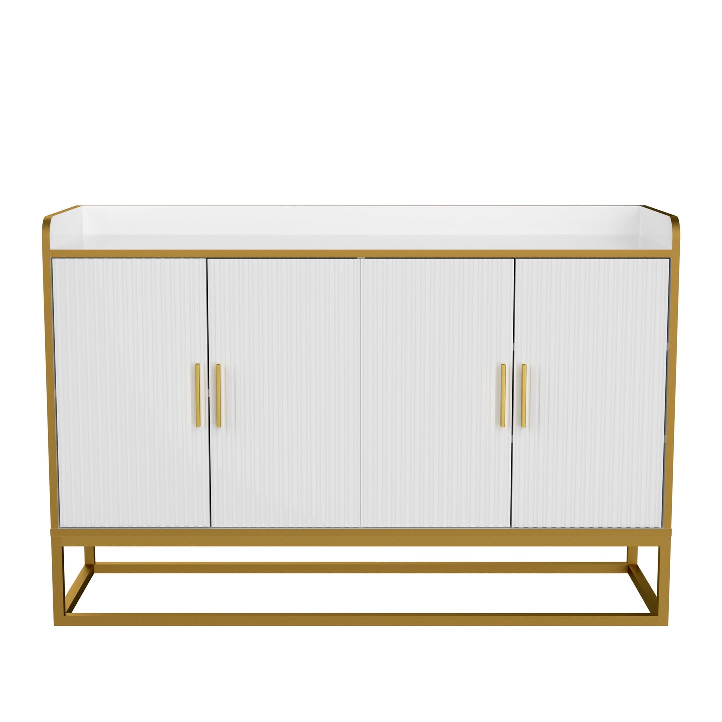 Modern Kitchen Buffet Storage Cabinet Cupboard White Gloss with Metal